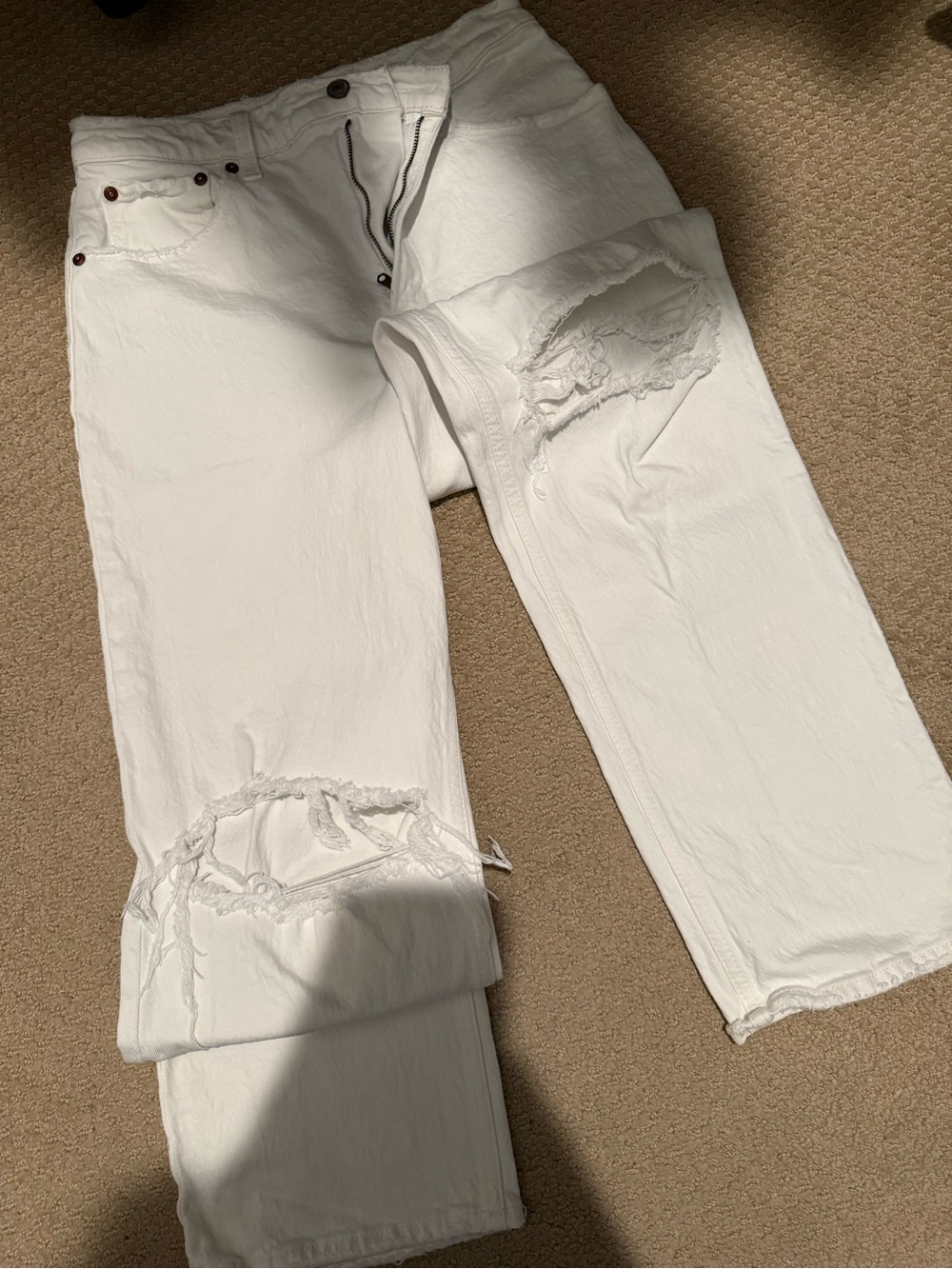 Abercrombie & Fitch White Distressed Boyfriend Jeans